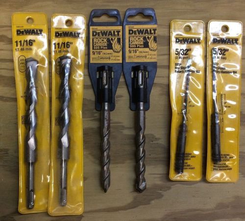 6 pcs NOS DeWALT SDS+ Rotary Hammer hex shank carbide bits 5/32, 9/16, 11/16&#034;