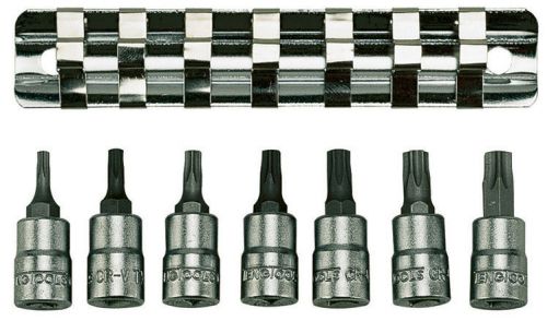 Teng m1408tx 7 piece 1/4&#034; drive torx bit socket set on rail t10-t45 for sale