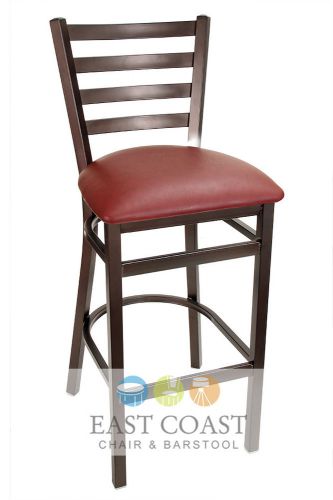 New Gladiator Rust Powder Coat Ladder Back Metal Bar Stool with Wine Vinyl Seat