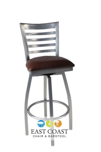 New Gladiator Silver Full Ladder Back Metal Swivel Bar Stool w/ Brown Vinyl Seat