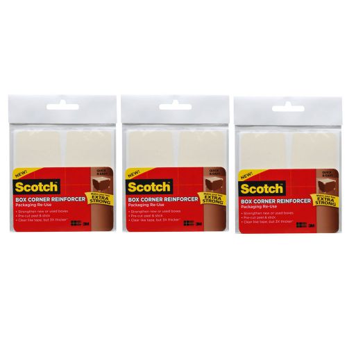 3M Scotch Box Corner Reinforcement Squares, 4 x 4, Clear, Pack of 72