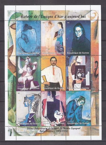 Art  &#034;pablo picasso&#034;  sheet of  9  stamps  mnh for sale