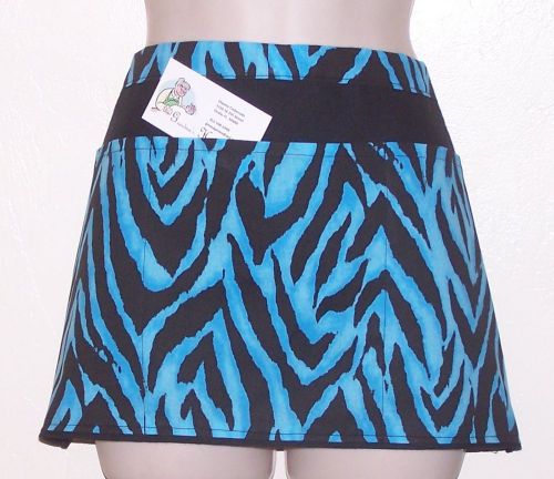 6322 Hand Made waitress half APRON, 3 pockets, Blue Zebra --- free shipping