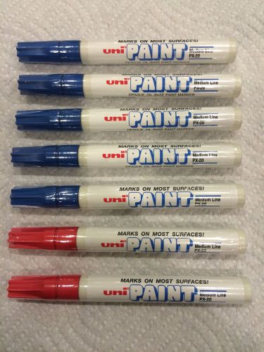 Uni paint markers 2-red_5-blue medium line px-20  oil based opaque (7 total) for sale