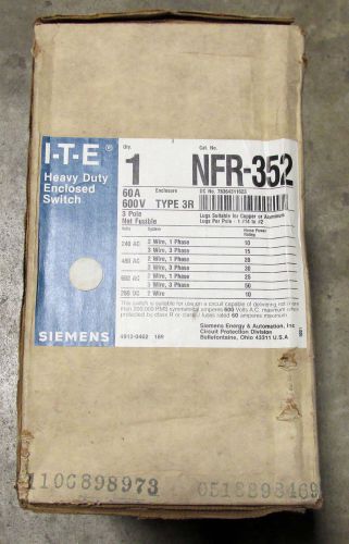 Nib siemens nfr352 60 a 600 v  safety switch 3r nf for sale