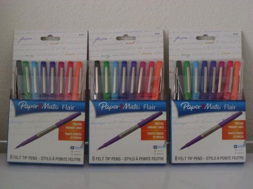 NEW (3) 8 pack Paper Mate Flair felt tip pens UF ultra fine pens 62145