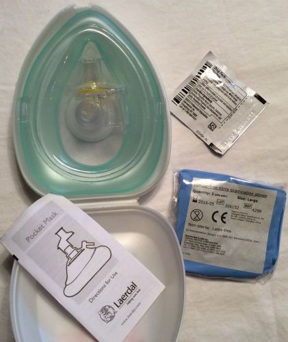 LAERDAL POCKET MASK Oxygen Case Valve Gloves Wipe Instructions New Unused