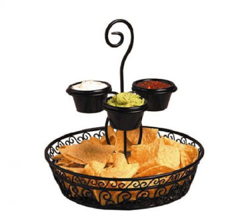 Chip &amp; dip basket,12&#034;dia. x13&#034; h, includes(3)4oz. ramekins, black wrought iron for sale