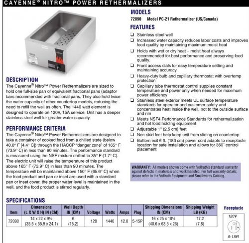 Vollrath Food Warmer 12&#034;x 20&#034;