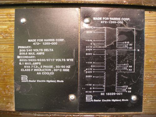 HIGH VOLTAGE PLATE TRANSFORMER, PRIMARY 208/240 VOLT 3 PHASE, 5-6KV SECONDARY