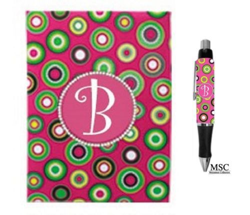 Mainstreet Collection Flwr Dot Monogram Pink Notebook Notepad &amp; Pen Set- Ltr B