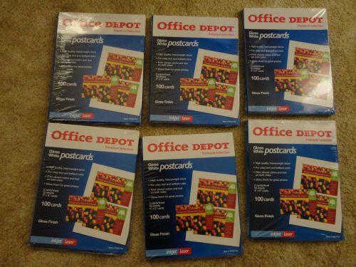 OFFICE DEPOT LASER/INKJET GLOSS WHITE POSTCARDS NIB - 100 CARDS EACH - LOT OF 6