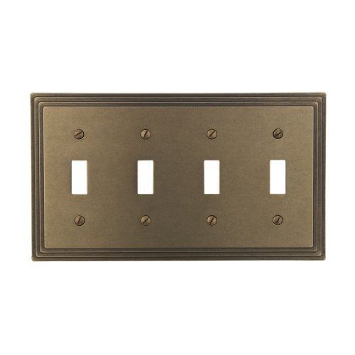 Amerelle 84t4rb steps cast metal four toggle wallplate, rustic brass for sale