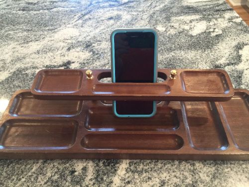 Swank Mens Wooden Dresser Valet Organizer Tray Keys Phone Jewelry Holder