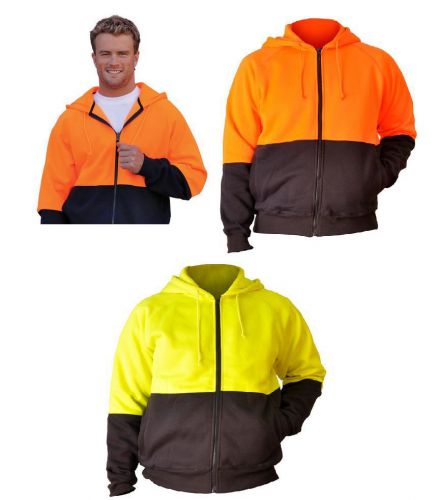 MENS HIGH VISIBILITY HI VIS TWO TONE FLEECY HOODIE LONG SLEEVE JACKET FLURO TOP