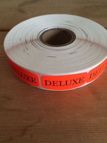 1.25&#034; x .625&#034; DELUXE MERCHANDISE LABELS 1000 PER ROLL FL RED BLACK STICKER