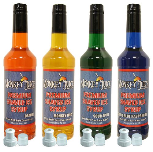 You Choose Flavors! 4 Bottles of Snow Cone Syrup - Made with PURE CANE SUGAR