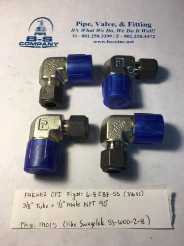 4 -Parker CPI 3/8&#034; Tube X 1/2&#034; Male NPT 90 Fig: 6-8 CBZ-SS (Swagelok SS-600-2-8)