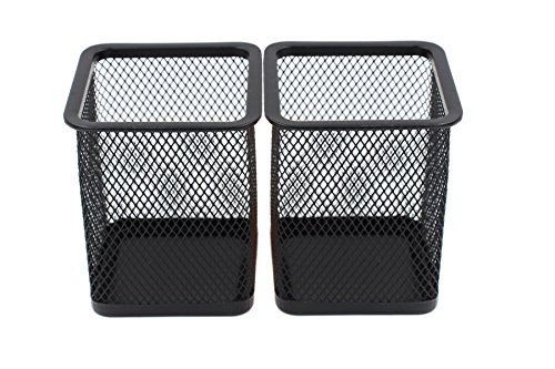 EasyPag EasyPAG 2 Pcs 2.5 inch Square Steel Mesh Style Pen Pencil Holder Desk