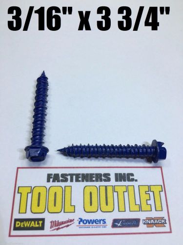 (1,000 pack) 3/16&#034; x 3-3/4&#034; concrete/masonry screw anchors (tapcon) hex head for sale