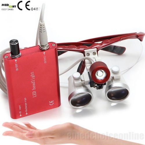 Red Dental Surgical Medical Binocular Loupes 3.5X320mm+LED Head Light Lamp