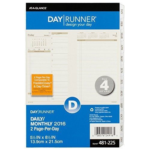 Day Runner Two-Page-Per-Day Monthly Planner Refill 2016, 5.5 x 8.5 Inches Page