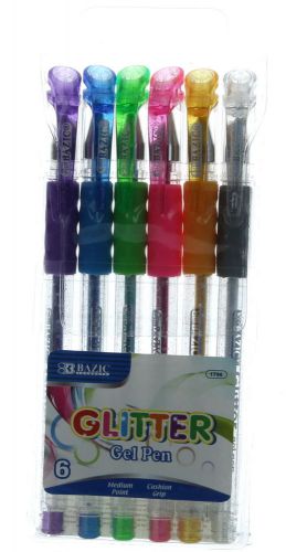 Bazic Glitter Gel Pen Lot of 6 Medium Point Cushion Grip # 1796