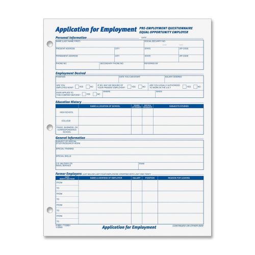 TOPS 8 1/2 x 11 Inch Employee Application 50 Sheet Pads 2 Pack (32851) White