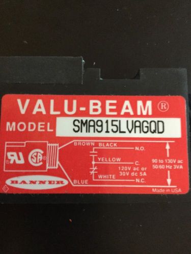 BannerValueBeam ModelSMA915LVAGQD  Photosensor. 90-130 vac input.120vac30dcouot