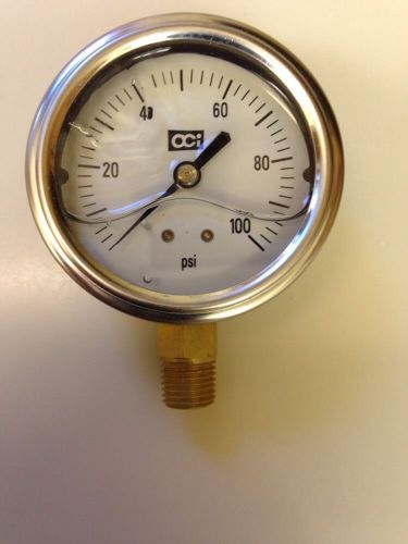 0-100 PSI Liquid Filled Pressure Gauge 1/4NPT Bottom Mount 2 1/2 Face