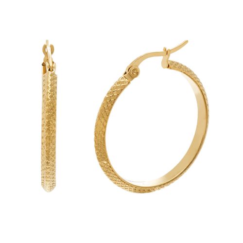 Gold-Tone Stainless Steel Textured Knifeedge 30mm Hoop Earrings