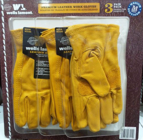 Wells Lamont 3pk Leather Work Gloves MEDIUM (#124)