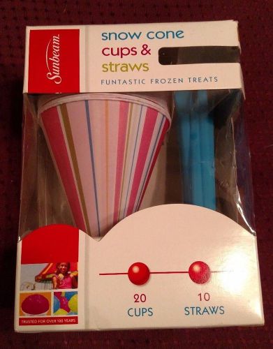 New sunbeam snow cone cups (20) &amp; blue straws (10) for sale