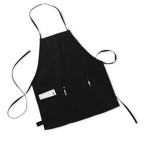 New Black 3 Pocket Bib Apron Chef Server Waitress Waiter 24&#034;L x 19&#034;W FAST SHIP