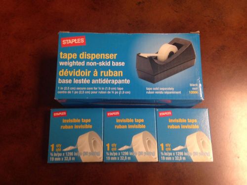 Staples Desktop Tape Dispenser, Black with 3 rolls of Staples Invisible Tape