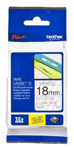 Brother Tape, Retail Packaging, 3/4 Inch, Black on Clear TZe141 - Retail