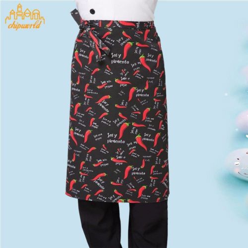 1pc Cooking Half Long Apron With Pocket Restaurant Bar Kitchen Waist Apron