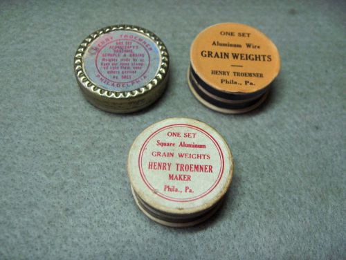 Three different troemner apothecary gold scale weight sets, alum. &amp; brass for sale