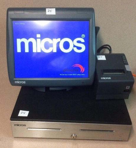 Micros ws 5a terminal with stand, cash drawer, printer, 400814-101 (unit 24) for sale