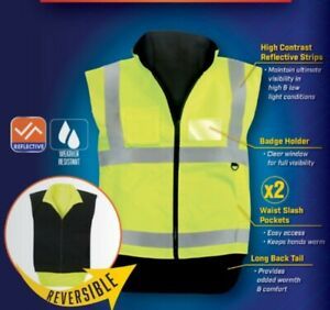 SafetyWorks Hi Visibility Reflective Strips Neon Lime Fleece Lined VEST - NEW WT