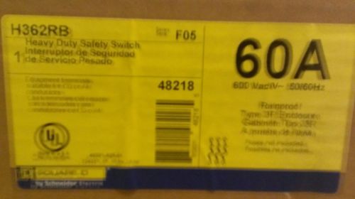 Square d disconnect h362rb *nib* 3 phase 60 amp 600v fusible nema 3r raintight for sale