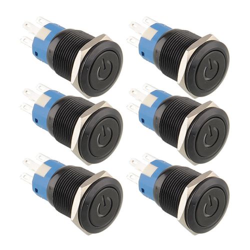 6pcs Blue LED Character Metal Self Latching Locking Push Button 19mm Car Boat