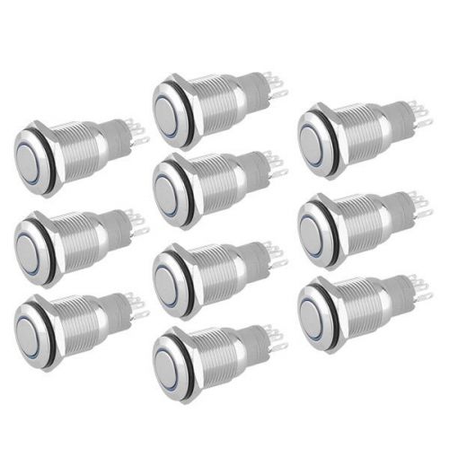 10pcs Blue Led 16mm Metal Switch Self Latching Push Button 5 Pin Waterproof Car