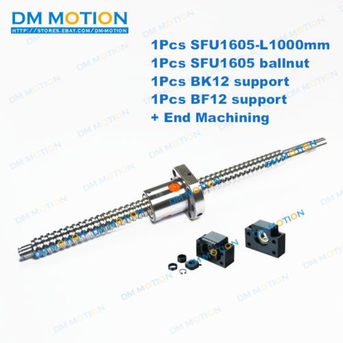 Anti Backlask Ballscrew SFU1605-L1000mm with ballnut+end machining+1set BK/BF12