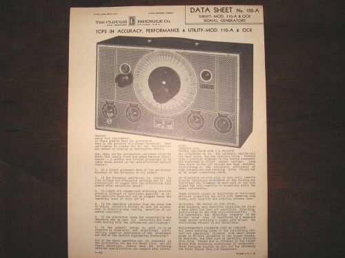 Vintage Clough Brengle  1939 Data Sheet No. 110-A Signal Generators