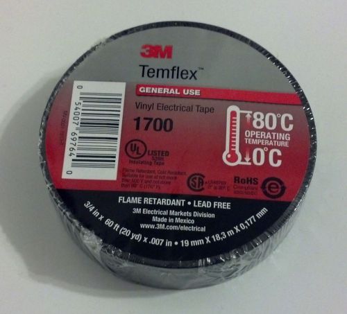 PREMIUM GRADE 3M TEMFLEX BLACK VINYL ELECTRICAL TAPE 3/4&#034; X 60&#039; FLAME RETARDANT