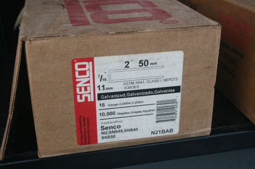 SENCO N21BAB 2&#034; LONG GALVANIZED STAPLES 7/16&#034; CROWN 16 GAUGE 10000 PIECE BOX