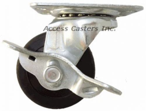 25PUSRSB 2-1/2&#034; Swivel Plate Caster w/ Brake, Soft Rubber Wheel, 100 lb Capacity