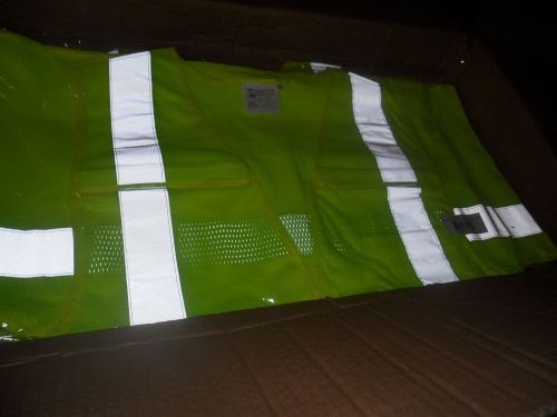 SAFETY VEST SIZE 5XL ANSI CLASS 2 MULTI POCKET  LIME GREEN LOT OF 12