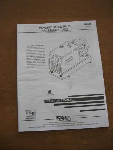 lincoln Ranger 10,000 Plus welder Operators / parts manual IM925